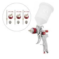 Краскопульт пневматичний HVLP, з набором форсунок: 1,3 мм, 1,4 мм, 1,7 мм, верхній пластиковий бачок: 600 мл, 3 бар INTERTOOL PT-0153