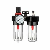 Блок підготовки повітря 1/2", 20 мкм, до 12 атм, до 1200 л/хв, металевий захист колби, регулятор тиску INTERTOOL PT-1430