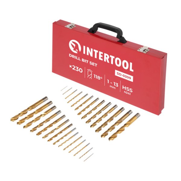 Набір свердел HSS 230 од. В металічному кейсі INTERTOOL SD-0309