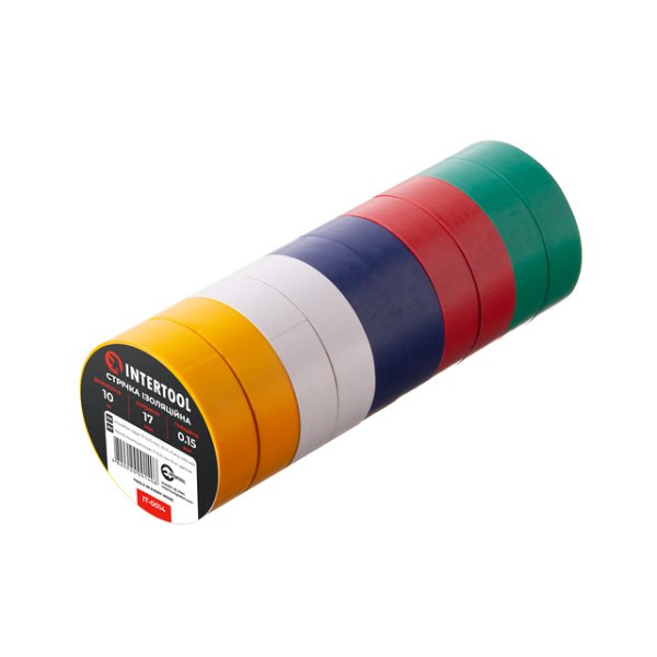 Стрічка ізоляційна, 17 мм * 10 м * 0,15 мм, кольорова (уп. 10 шт) INTERTOOL IT-0014
