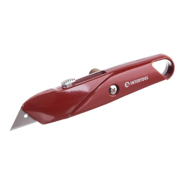 Ніж трапецієподібний, 60×19 мм, з висувним лезом, металевий корпус INTERTOOL HT-0505