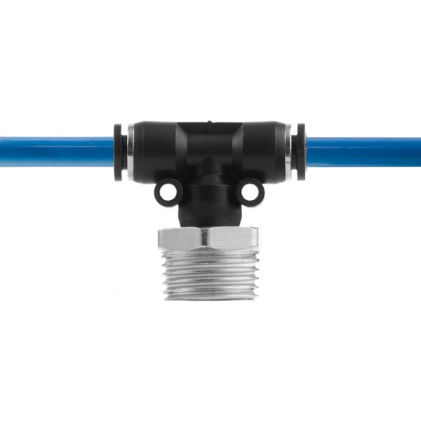 З'єднання цангове Т-образне для поліуретанових та ін. шлангів 6×6 мм, 1/2" зовнішня різьба INTERTOOL PT-2361