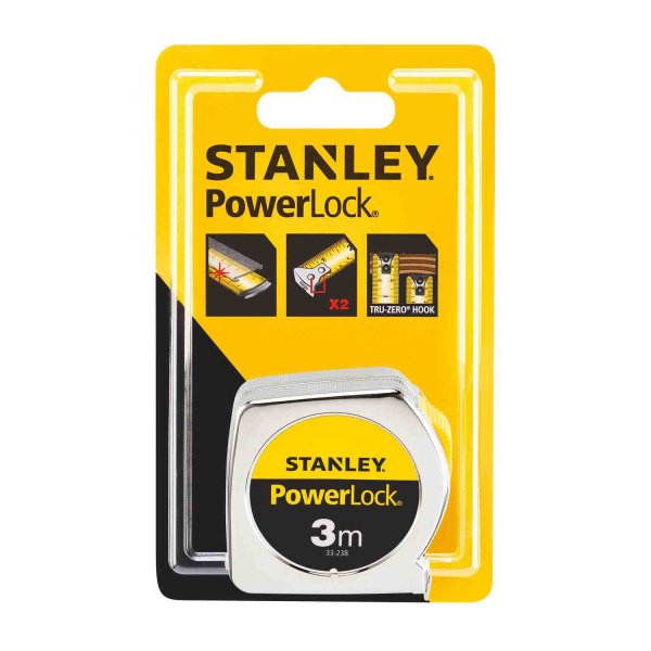 Рулетка вимірювальна Powerlock® довжиною 3 м, шириною 12,7 мм в хромованому пластмасовому корпусі STANLEY 0-33-238