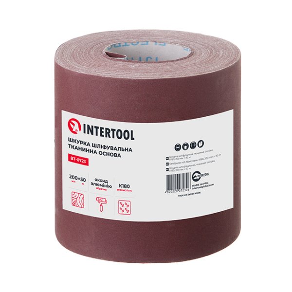 Шкурка шліфувальна на тканинній основі К180, 20cм x 50м INTERTOOL BT-0723