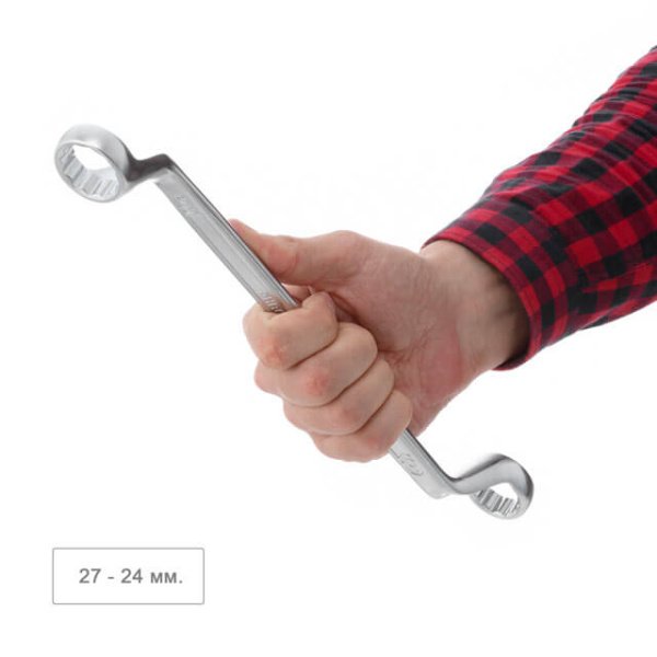 Ключ накидний 24-27 мм CrV, покриття сатин-хром PROF DIN3113 INTERTOOL XT-1224