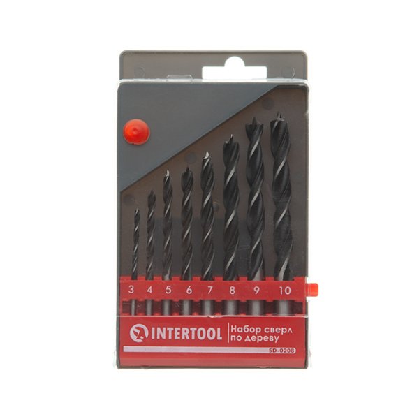 Набір свердел по деревині, 8 шт. (3, 4, 5, 6, 7, 8, 9, 10 мм) INTERTOOL SD-0208