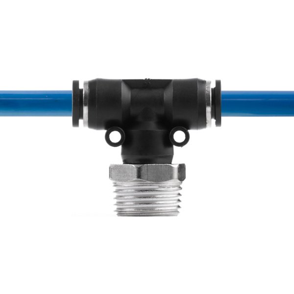 З'єднання цангове Т-образне для поліуретанових та ін. шлангів 8×8 мм, 1/2" зовнішня різьба INTERTOOL PT-2362