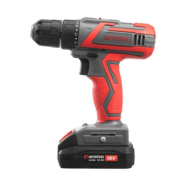 Дриль-шуруповерт акумуляторний 18 В, 17 Nm, 0-700 об/хв, 0.8-10 мм, Li-Ion, 1.5 Аг INTERTOOL DT-0315
