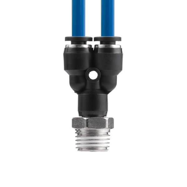 З'єднання цангове Y-образне для поліуретанових та ін. шлангів 4×4 мм, 1/4" зовнішня різьба INTERTOOL PT-2375