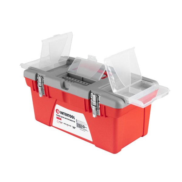 Ящик для  інструментів з металевими замками, 18" 480*250*230мм INTERTOOL BX-0518