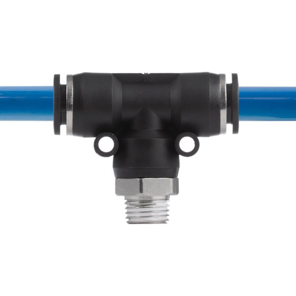 З'єднання цангове Т-образне для поліуретанових та ін. шлангів 10×10 мм, 1/4" зовнішня різьба INTERTOOL PT-2353