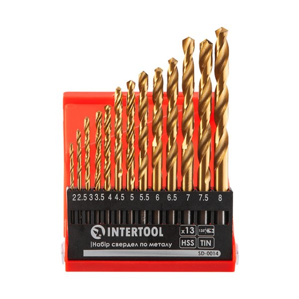 Набір свердел по металу DIN338 HSS, 13 шт. (2-8 мм), покриття Ti INTERTOOL SD-0014