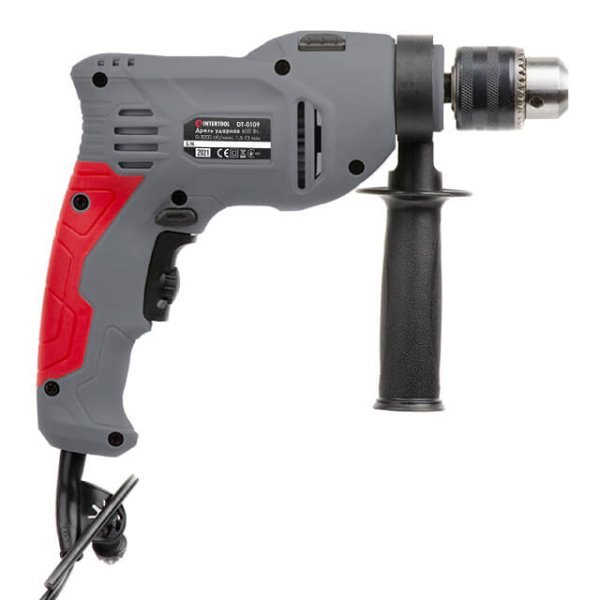 Дриль ударний, 0,6 кВт, 0-3000 об/хв, 1,5-13 мм, реверс INTERTOOL DT-0109
