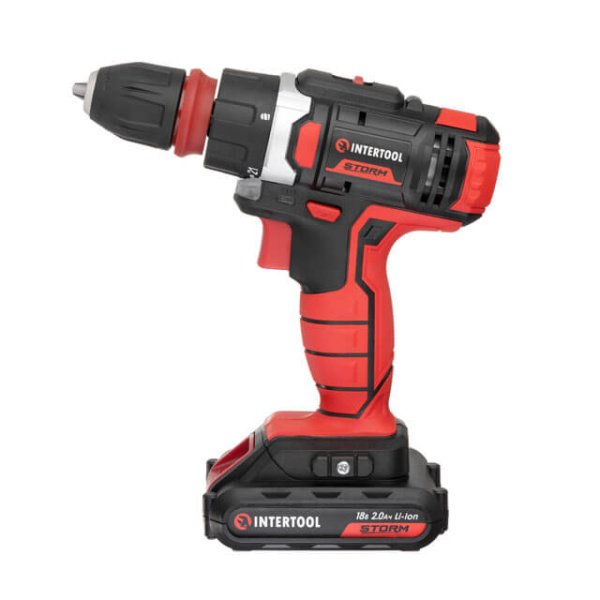 Дриль-шурупокрут акумуляторний Li-Ion 18 В, 25 Nm, 0-400/0-1500 об/хв, 2x2.0 Аг, знімний патрон INTERTOOL WT-0317