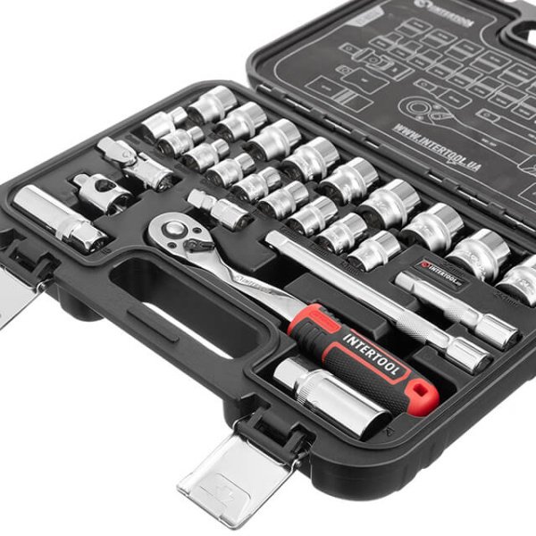 Набір інструментів STORM, 3/8", Cr-V, 26 од., головки: 6-24 мм, кейс INTERTOOL ET-8026