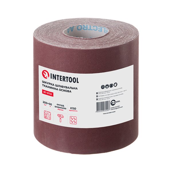 Шкурка шліфувальна, тканинна основа, К150, 200 мм × 50 м INTERTOOL BT-0722