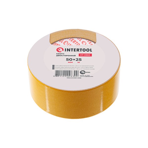 Скотч двосторонній, 25 м, 50 мм, на тканинній основі INTERTOOL KT-0963