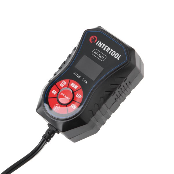 Зарядний пристрій 6/12 В, 1,5 А, 1,2-40 Аг, зимовий режим зарядки, дисплей, з мікропроцесором INTERTOOL AT-3027