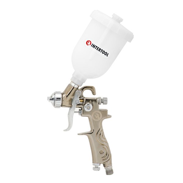 Фарбопульт пневматичний LVMP MINI, форсунка 0.8 мм, верхнiй пластиковий бачок 250 мл, 2-2.5 бар INTERTOOL PT-0129