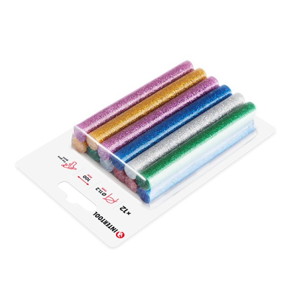 Комплект клейових стрижнів кольорових перламутрових, 11,2×100 мм, 12 шт. INTERTOOL RT-1029