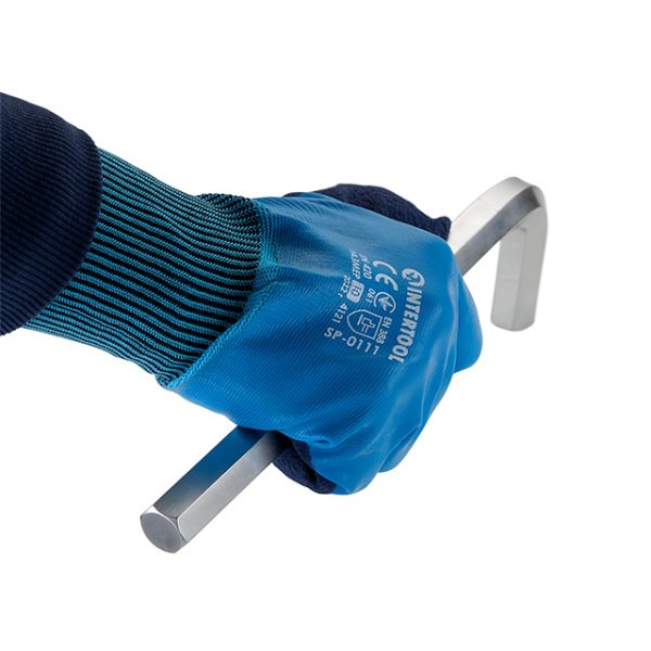 Рукавичка трикотажна з двошаровим нітриловим покриттям, синтетична, покриття долоні: пористий нітрил, 10" INTERTOOL SP-0111