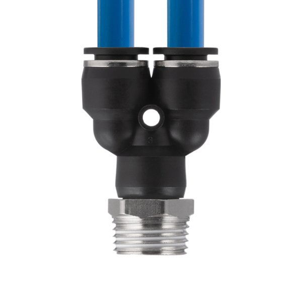 З'єднання цангове Y-образне для поліуретанових та ін. шлангів 10×10 мм, 1/2" зовнішня різьба INTERTOOL PT-2388