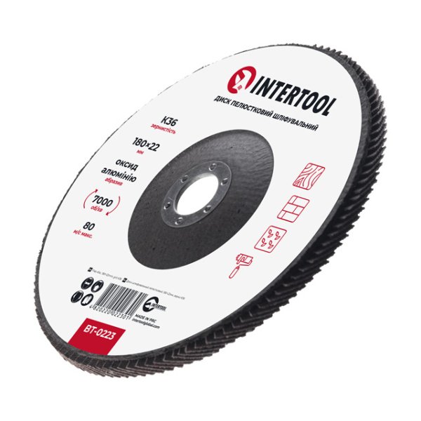 Диск шліфувальний пелюстковий 180 x 22мм зерно K36 INTERTOOL BT-0223