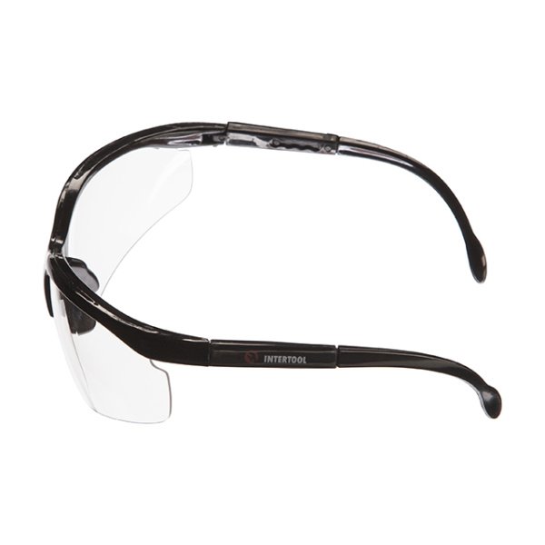 Окуляри захисні, прозорі, лінзи полікарбонат, заушники полікарбонат чорні, захист від удару, оптичний клас 3 INTERTOOL SP-0089