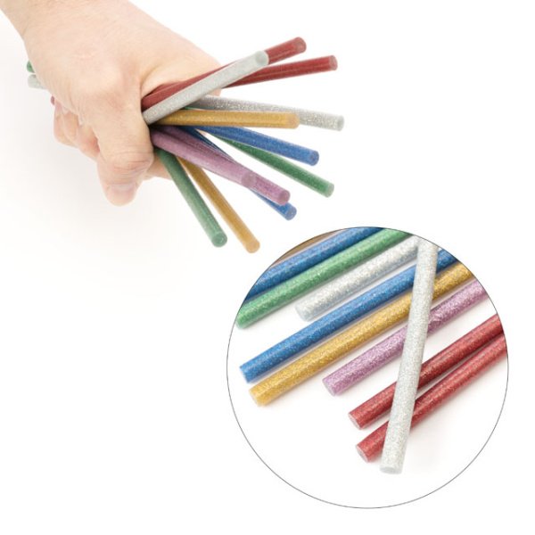 Комплект клейових стрижнів кольорових перламутрових, 7,4×200 мм, 12 шт. INTERTOOL RT-1034