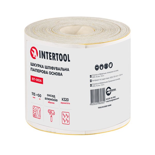 Шкурка шліфувальна, паперова основа, К320, 115 мм × 50 м INTERTOOL BT-0826