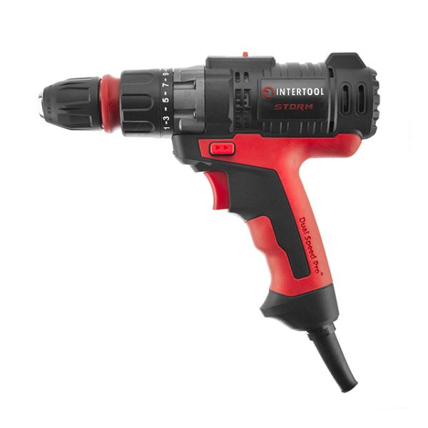 Дриль-шурупокрут електричний, 0,42 кВт, 0-500/0-1800 об/хв, 0,8-10 мм, макс. 20 Nm, знімний патрон INTERTOOL WT-0110