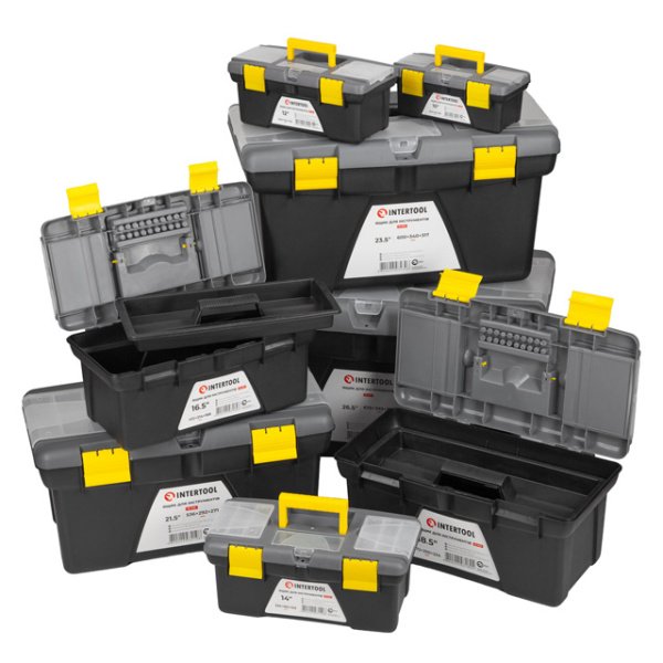 Комплект ящиків для інструментів 8 од.: BX-0310 10", BX-0312 12", BX-0314 14", BX-0316 16,5", BX-0318 18,5", BX-0321 21", BX-0323 23,5", BX-0326 26,5" INTERTOOL BX-0308