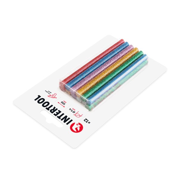Комплект кольорових перламутрових клейових стрижнів 7,4 мм * 100 мм, 12 шт INTERTOOL RT-1033