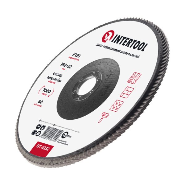 Диск шліфувальний пелюстковий 180 x 22мм зерно K120 INTERTOOL BT-0232