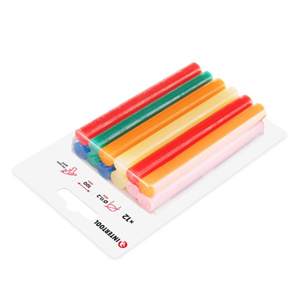 Комплект клейових стрижнів кольорових, 11,2×100 мм, 12 шт. INTERTOOL RT-1027