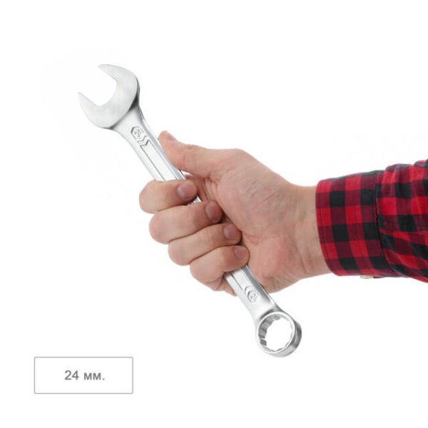 Ключ комбінований 24 мм, CrV, покриття Сатин-хром PROF DIN3113 INTERTOOL XT-1024