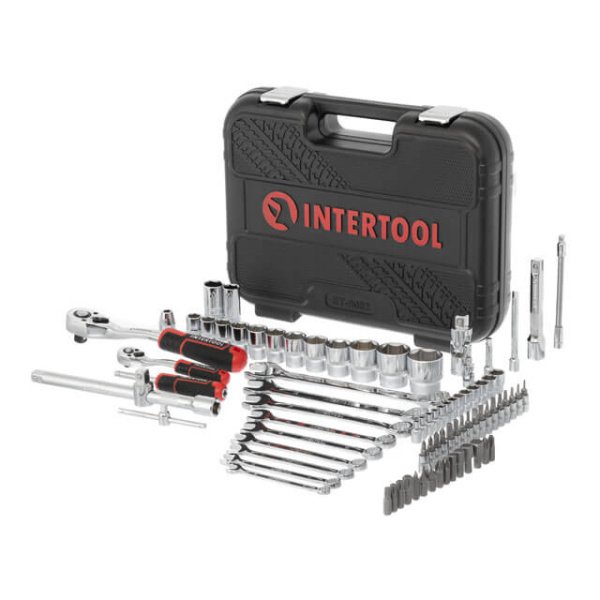 Набір інструментів STORM, 1/2" + 1/4", Cr-V, 82 од., головки: 4-32 мм, біти 32 од., ключі: 8-22 мм, кейс INTERTOOL ET-8082