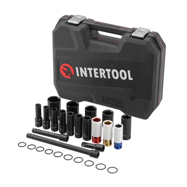 Набір головок та подовжувачів ударних 1/2", 18 од., головки: 10-24 мм, подовжувачі: 75/125/250 мм, Cr-Mo, STORM INTERTOOL ET-8506