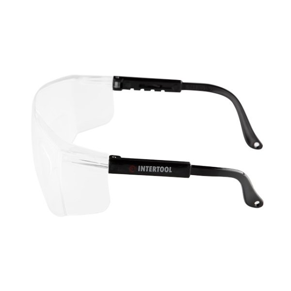 Окуляри захисні, прозорі, лінзи полікарбонат, регульовані заушники чорні нейлонові, захист від удару INTERTOOL SP-0098