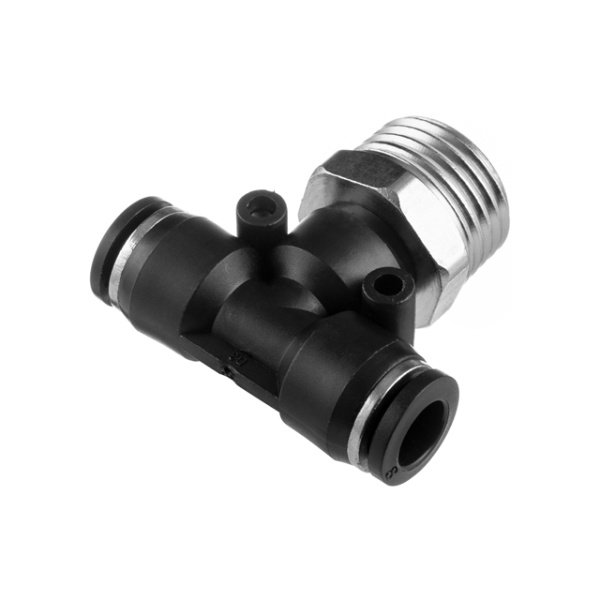 З'єднання цангове Т-образне для поліуретанових та ін. шлангів 8×8 мм, 1/2" зовнішня різьба INTERTOOL PT-2362