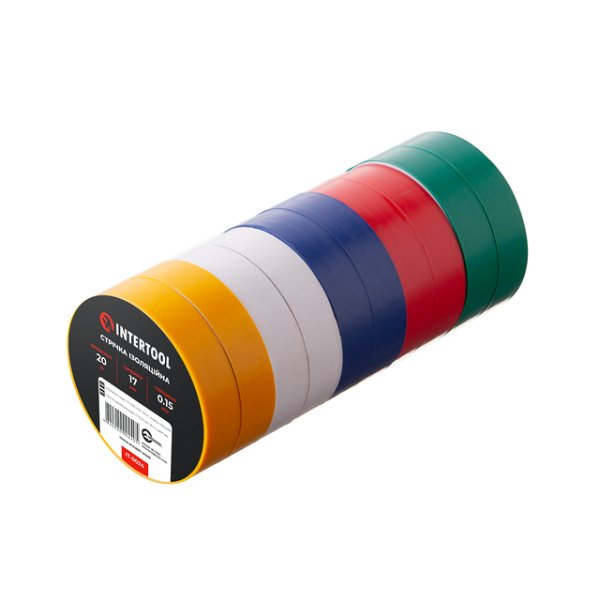 Стрічка ізоляційна 0.15 мм * 17 мм * 20 м, кольорова (10 од.) INTERTOOL IT-0024