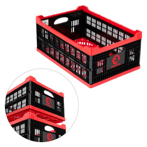 Ящик складаний, пластиковий, завантаження 30 кг, 47 л, 600*400*260 мм, матеріал 100% первинний харчовий ПЕ INTERTOOL BX-6426