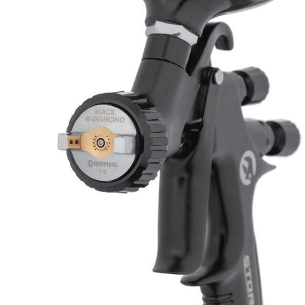 Краскопульт пневматичний HVLP BLACK M-DIAMOND, професійний, форсунка: 1,8 мм, верхній пластиковий бачок: 600 мл, STORM INTERTOOL PT-0168