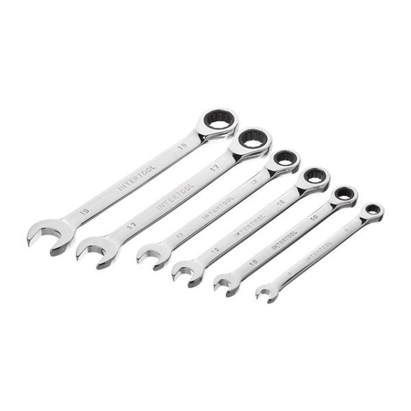 Набір ключів комбінованих із тріскачкою 6од. 8-19мм, CrV, PROF DIN3113 INTERTOOL XT-1301