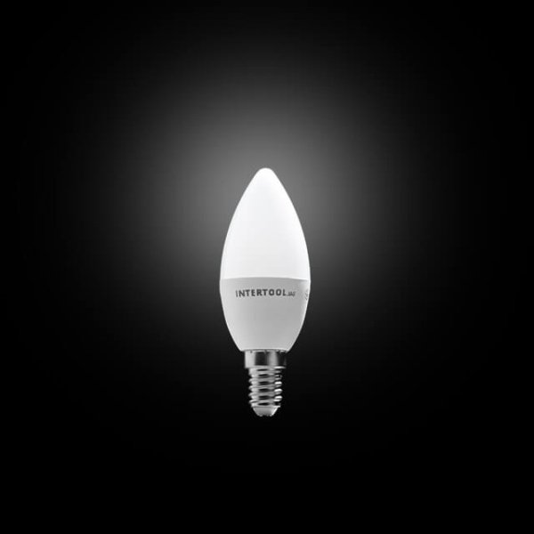 Лампа світлодіодна LED C37, E14, 5 Вт, 150-300 В, 4000 K, 30000 г, гарантія 3 роки INTERTOOL LL-0152