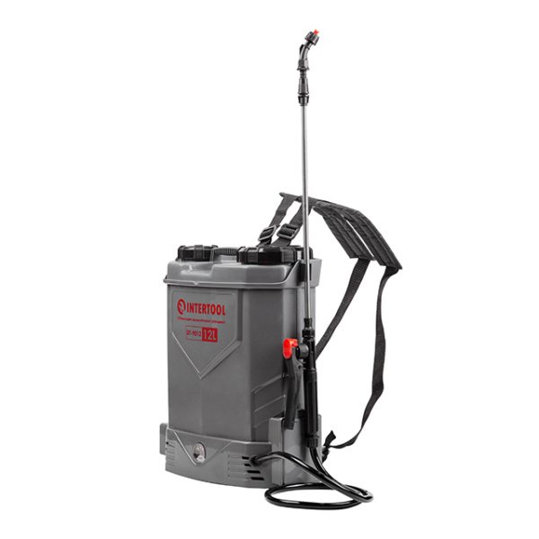 Обприскувач акумуляторний ранцевий 12 л, 3.1 л/хв, батарея 12 В/8 Аг INTERTOOL DT-9012