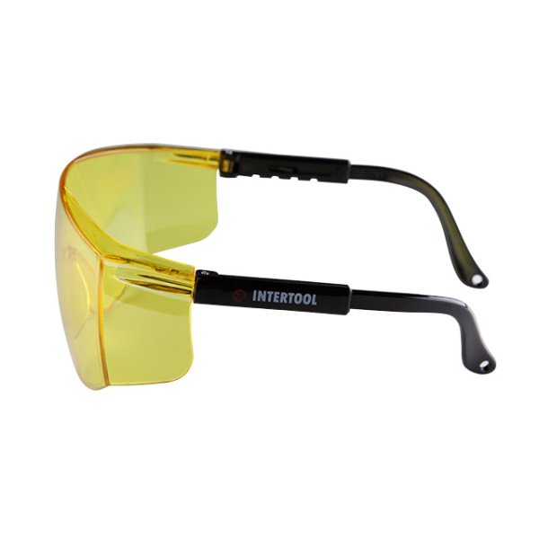 Окуляри захисні, жовті, лінзи полікарбонат, регульовані заушники чорні нейлонові, захист від удару INTERTOOL SP-0099