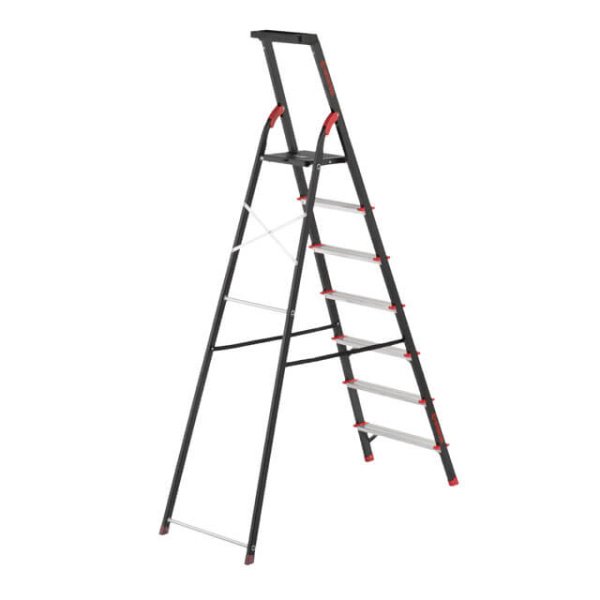 Драбина 7 сходинок, лоток для інвентарю, сталевий профіль, висота верхньої сходинки 1500 мм, 504 * 1283 * 2003мм, 150кг INTERTOOL LT-0057