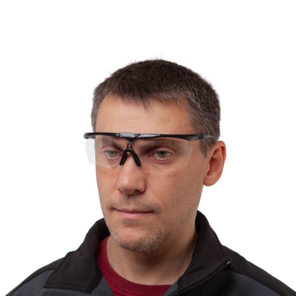 Окуляри захисні, прозорі, лінзи полікарбонат, заушники полікарбонат чорні, захист від удару, оптичний клас 3 INTERTOOL SP-0090