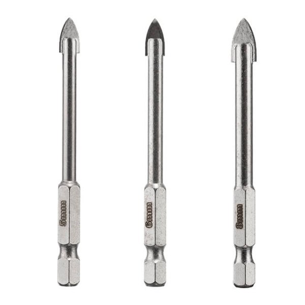 Набір свердел по склу та кераміці 5 + 6 + 8 мм HEX 1/4'' (6.35 mm) INTERTOOL SD-0293